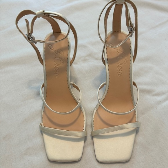 J Crew 10 Ava Strappy Glitter Heels in Satin ~ White Wedding Formal Prom - Picture 2 of 8